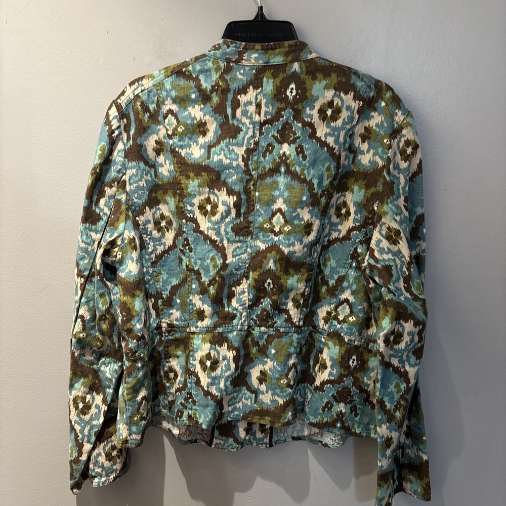 Charter Club Women's Brown Teal Ikat-style‎ Linen Suit Jacket Size XL Office - Picture 2 of 8
